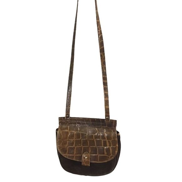 L J Simone VTG Croc Embossed & Suede Crossbody Bag - Picture 5 of 8